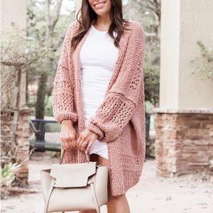 Free People Saturday Morning Chunky Knit Cardigan Dusty Rose Size XS / S